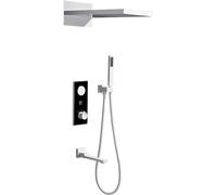 Set doccia termostatico, set doccia con corpo valvola display temperatura, set doccia, set doccia completo di doppio soffione e rubinetto vasca da bagno, montaggio a parete, nero-A