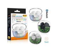 SET DOPPIO AURICOLARE CUFFIE BLUETOOTH LUCE LED RGB TOUCH BOX BASE RICARICA R837