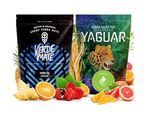 Set doppio di yerba mate 2x500g | Verde Mate Green Mas IQ e Yaguar Pomelo | Yerba mate stimolante con guaranà e mate con frutta | Caffeina naturale | Yerba mate brasiliana | 1kg