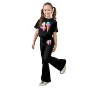 Set due pezzi da ragazza con top corto a fiocco e pantaloni lunghi, tessuto morbido e confortevole, perfetto per la scuola, il tempo libero e le uscite quotidiane, vestibilità adatta alle