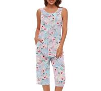 Set Due Pezzi Pigiama da Casa Casual Top da Donna Senza Maniche Scollo Girocollo Moda e Pantaloni Capri a 3/4 Top da Donna Con Spalle Scoperte Taglie Fort Tuta da Casa Completo da Donna Comodi