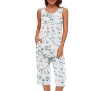 Set Due Pezzi Pigiama da Casa Casual Top da Donna Senza Maniche Scollo Girocollo Moda e Pantaloni Capri a 3/4 Top da Donna Con Spalle Scoperte Taglie Fort Tuta da Casa Completo da Donna Comodi