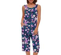 Set Due Pezzi Pigiama da Casa Casual Top da Donna Senza Maniche Scollo Girocollo Moda e Pantaloni Capri a 3/4 Top da Donna Con Spalle Scoperte Taglie Fort Tuta da Casa Completo da Donna Comodi