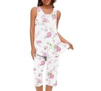 Set Due Pezzi Pigiama da Casa Casual Top da Donna Senza Maniche Scollo Girocollo Moda e Pantaloni Capri a 3/4 Top da Donna Con Spalle Scoperte Taglie Fort Tuta da Casa Completo da Donna Comodi
