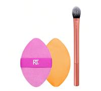 Set duo di pennelli per il trucco Real Techniques Precision Perfection, pennello per correttore a forma di zampa di gattino virale e cuscinetto per polvere e fondotinta a doppia faccia, set di pennell