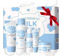 Set e kit per la cura della pelle del latte, 5 pezzi, set regalo per la | Set regalo per ragazze adolescenti con detergente, toner, siero, crema per gli occhi e crema viso, kit da viaggio da 5 pezzi