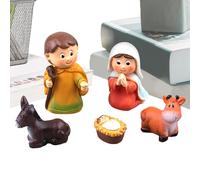Set e naturale, set da culla - 5 pezzi di piccole decorazioni da tavola, in miniatura della Sacra Famiglia, collezione classica di culla di Natale, Natale retrò decorazioni tab