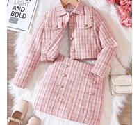Set elegante con plaid a forma di girls, top a maniche lunghe con impugnatura a farfalla, dress attillati con orlo plissettato, alla moda per bambini in primavera e autunno 8Y,9Y,10Y,11Y,12Ystampa dap