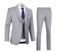 Set elegante da 3 pezzi da uomo Furuyal, giacca da abito slim fit monopetto in colore unito, gilet e pantaloni con cravatta, colore grigio chiaro, taglia XS-3XL L,M,S,XL,XS,XXL,XXXLTessuto,Poliestere,