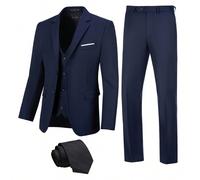 Set elegante da 3 pezzi da uomo Furuyal, giacca slim fit monopetto a doppio petto, gilet e pantaloni in tinta unita, con cravatta, adatto per matrimoni, feste ecc., blu navy, taglia XS-3XL L,M,S,XL,XS