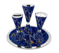Set elegante End of Shabbat Havdalah in stile contemporaneo nichelato blu marmo decalcomania - Calice Kiddush con calice, vassoio, portacandele Havdulah, scatola delle spezie Besamim Shabbos decorazione di Zion Judaica