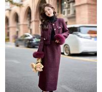 Set Elegante Giacca Piumino Pelliccia Gonna Invernale Chic Viola Donna CF61164