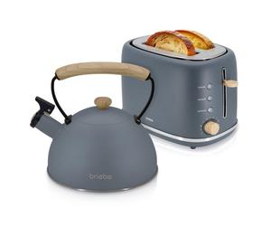 Set elettrodomestico Briebe SKT1177GRY Nordic Tostapane 2 Fette e Bollitore 2,3L grigio