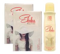 SET ELODEA: 2x Eau De Toilette, Combina Note Zuccherine Di Pallido Iris Fiorentino, Gelsomino Arabo, Fiori D'Arancio Ed Essenza Di Patchouli 100ml + Deodorante Spray, Raffinata Fragranza 150ml