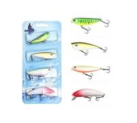 Set Esche Artificiali 4 Popper Minnow Bass Set Esche Artificiali(B) | 4 esche diverse, per azione per surface e diving, ideale per bass e trota, ganci affilati, occhi 3D realistici