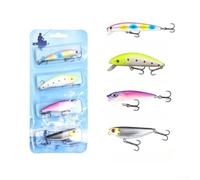 Set Esche Artificiali 4 Popper Minnow Bass Set Esche Artificiali(C) | 4 esche diverse, per azione per surface e diving, ideale per bass e trota, ganci affilati, occhi 3D realistici