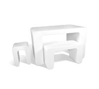 Set Espositore, tavolo, e panca 3 pezzi in polietilene BIG Mod. ZIP interno esterno resistente agli agenti atmosferici colore Bianco bianco