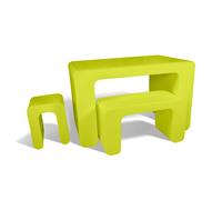 Set Espositore, tavolo, e panca 3 pezzi in polietilene BIG Mod. ZIP interno esterno resistente agli agenti atmosferici colore Kiwi verde