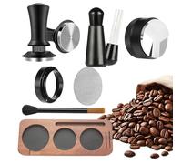 Set Espresso 51 mm - Filtro con dispenser e tappeti, kit 7 pezzi di erogazione caffè per dilettanti | legno acciaio inossidabile alluminio ABS, stazione di tassazione inclusa