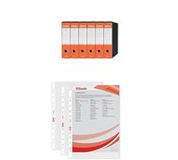 Set Esselte OXFORD G85 6x Registratore con Custodia, f.to Protocollo (23x33cm), Dorso 8 cm, Arancione, 6 pezzi, 390785200 + 100 Buste A4 trasparenti antiriflesso perforate, 395613000