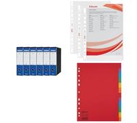 Set Esselte OXFORD G85 6x Registratore con Custodia, f.to Protocollo (23x33cm), Dorso 8 cm, Blu, 6 pezzi, 390785050 + 100 Buste A4 antiriflesso, 395613000 + 10 Confezioni Divisori con 12 Tasti 100202