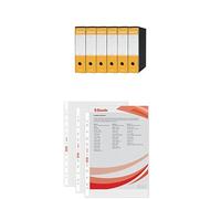Set Esselte OXFORD G85 6x Registratore con Custodia, f.to Protocollo (23x33cm), Dorso 8 cm, Giallo, 6 pezzi, 390785090 + 100 Buste A4 trasparenti antiriflesso perforate, 395613000