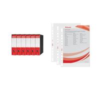 Set Esselte OXFORD G85 6x Registratore con Custodia, f.to Protocollo (23x33cm), Dorso 8 cm, Rosso, 6 pezzi, 390785160 + 100 Buste A4 trasparenti antiriflesso perforate, 395613000
