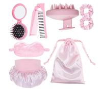 Set essenziale per la cura dei capelli da donna, 8 pezzi, con cuffie da doccia in seta, compatto, pieghevole, pettine per cuoio capelluto, spazzola per capelli in ABS