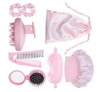 Set essenziale per la cura dei capelli da donna, 8 pezzi, include cuffie da doccia traspiranti in seta, pettine portatile, spazzola per massaggio del cuoio capelluto, morbidi cappucci elastici per