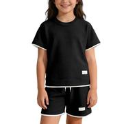 Set estivo 2 in 1 per ragazze: camicia casual a maniche corte con pantaloni coordinati come un completo leggero per bambini (nero, 4-5 anni)