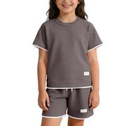 Set estivo 2 in 1 per ragazze: camicia casual a maniche corte con pantaloni coordinati come un completo leggero per bambini (grigio scuro, 5-6 anni)