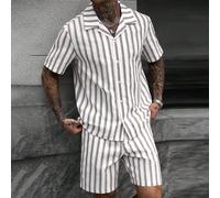 Set estivo casual da uomo con camicia a righe e pantaloncini, adatto per uso quotidiano, uscite o riunioni con amici, anche un regalo ideale per il fidanzato o il marito L,M,S,XL,XS,XXLGeometrico,A st