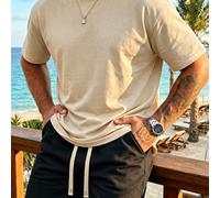 Set estivo casual da uomo JINYA composto da maglietta e pantaloncini, adatto per casa, all'aperto, città, strada, tempo libero, vacanza, giovani, campus, stile retrò, versatile, con texture, personali