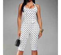 Set estivo da donna composto da top corto aderente con laccetti e stampa a pois, schiena scoperta, e pantaloni skinny in vita alta L,M,S,XL,XS,XXL,XXS,XXXL,XXXXLGeometricoTessuto in maglia