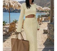 Set estivo da donna giallo stile Y2K 2 pezzi, include top corto e minigonna con vita elastica, adatto per vacanze al mare, feste, vacanze e appuntamenti L,M,SColore unicoTessuto