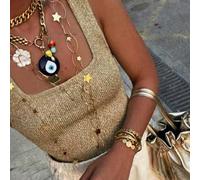 Set estivo da donna sexy e carino con camisole a collo quadrato luccicante e maglia senza maniche, adatto per resort, club, strada, feste L,M,S,XSPianteMaglieria