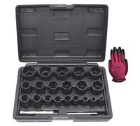 Set estrattore dadi danneggiati - 22 pezzi 1/2 & 3/8 kit di rimozione del blocco ruota motrice per estrarre dadi e viti spogliati, congelati - Set di dadi a percussione, set di chiavi a bussola