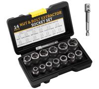 Set Estrattori per Dadi e Bulloni 14 Pezzi, Bussole Estrattrici a Spirale per Viti e Dadi Danneggiati, Arrugginiti e Arrotondati, Estrattore Bulloni Antifurto Ruota con Valigetta per Riparazione Auto