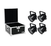 Set EUROLITE 4x LED PAR-56 QCL Short Nero con Flightcase - Proiettori RGBW Profe