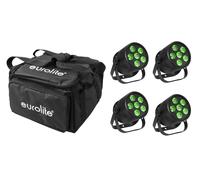 Set EUROLITE 4x LED Silent Par 6 QCL Floor Nero con Soft Bag - Illuminazione Pro