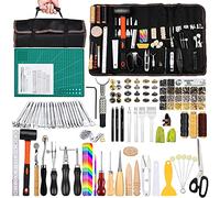 Set fai da te in pelle, 87 pezzi, strumenti per il fai da te, in pelle, set di rivetti in pelle, timbri per cuoio, aghi da cucito e altri strumenti per artigianato in pelle, cucito a mano