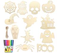 Set fai da te per Halloween, 24 pezzi, in legno, per bambini, per il fai da te, per feste e autunno