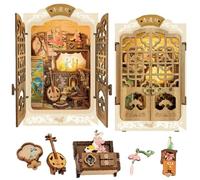 Set fai da te per la casa delle bambole, decorazione boscaglia, puzzle in legno 3D, con illuminazione a LED, inserto in legno, modellismo per fermalibri (SQ-02C)