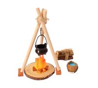 Set Falò In Miniatura - Per Casa Delle Bambole In 1:12 Con Bollitore Per Il Tè | Modello Di Stufa E Braciere Appendibile | Decorazione Da Giardino Fatato In Resina Di Legno E Argilla P