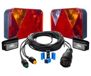 Set Fanali Posteriori Dobplast DPT35 6 Funzioni e Luci Ingombro LED Dobplast DPT15 Cablaggio Elettrico Mantes 5,5 Metri 13 Pin Connettori Rapidi 12V 24V per Rimorchio Carrello Auto