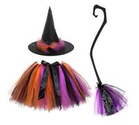 Set fantasia per ragazze compreso tutù in abito tematico Halloween vestito festivo con cappello e scopa perfetto per danza e giochi ideale per occasioni in costume (arancione, 4-6 anni)