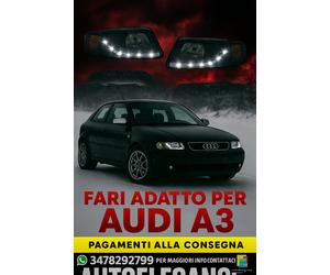 SET FARI ANTERIORE ADATTO PER AUDI A3 1996-1999 VETRO TRASPARENTE/CROMO