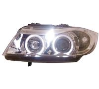 Set fari anteriori TUNING Serie3 E90 E91 05-08 cromati H7+H1 ANGEL EYES LED
