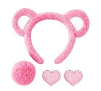 Set Fascia Per Capelli Con Orecchie Da Orso E Coda - 4 Pezzi Peluche Unisex per Foto con Spilla a Forma di Cuore - Set di per Costume da Orso | Per Feste Capodanno Interno Esterno Ringraziamento Vacan