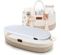 Set Fasciatoio Neonato Portatile e Organizer Pannolini - Cesta in Cotone con Tappetino Impermeabile + Porta Pannolini Fasciatoio per Neonati